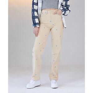 PACSUN Mushroom Embroidered Boyfriend Corduroy Pants Cream 27